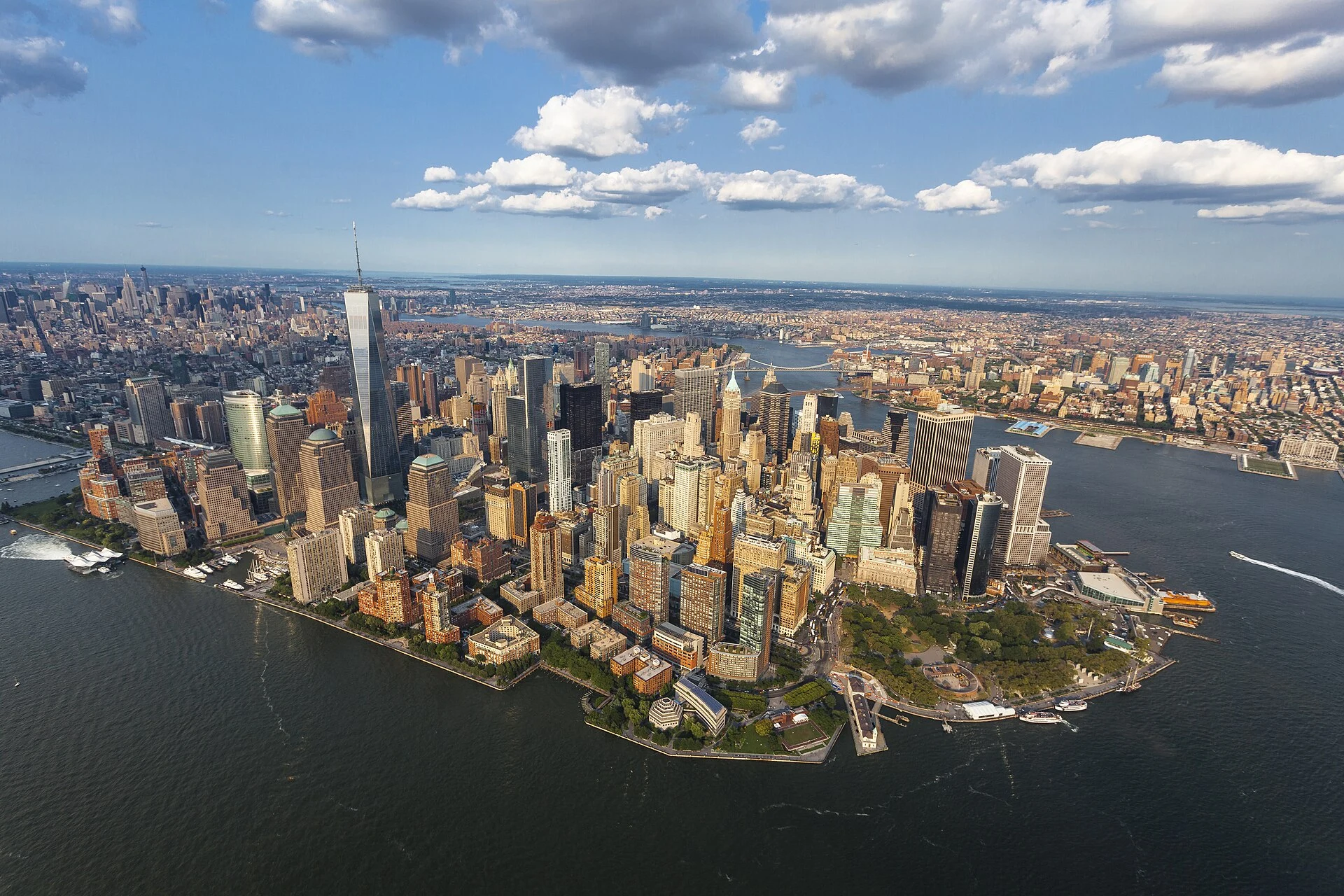 Aerial view of Lower Manhattan skyline — The Rybak Firm, PLLC serving Manhattan personal injury law firm clients